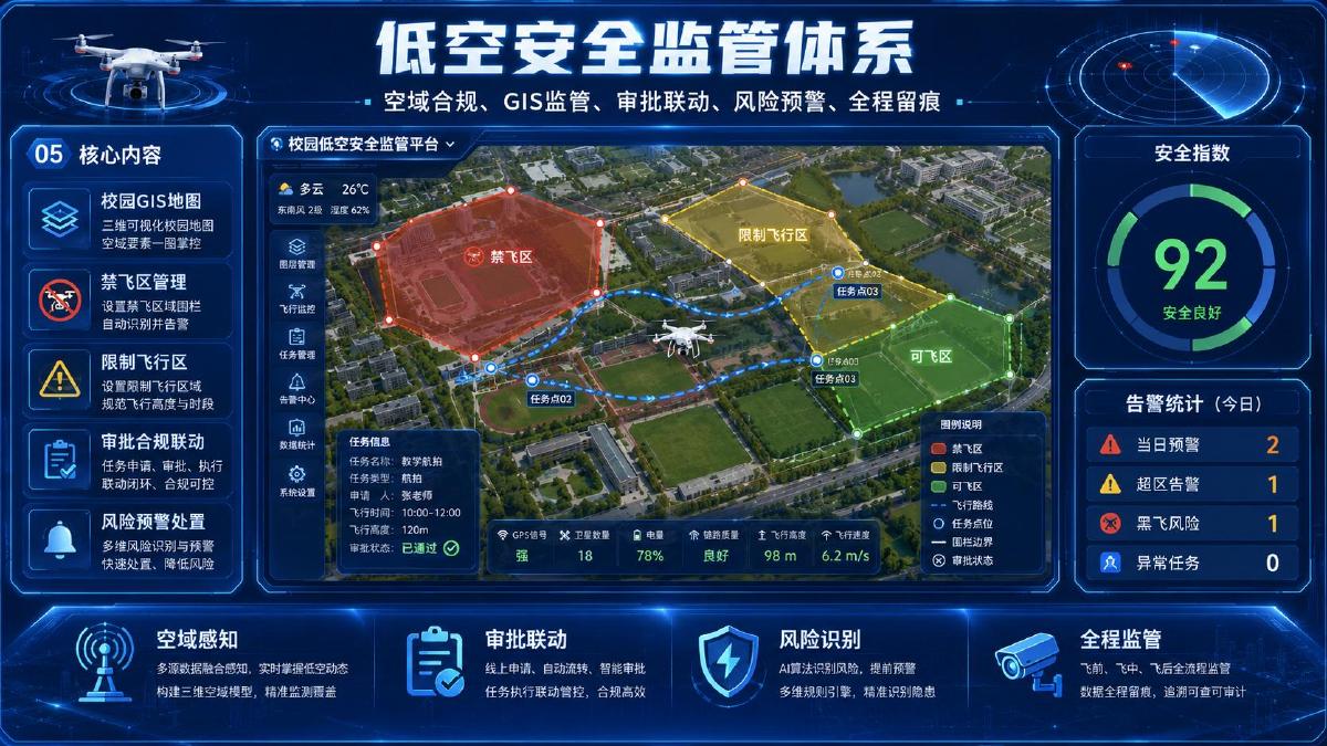 高校低空安全监管系统空域合规与风险预警界面